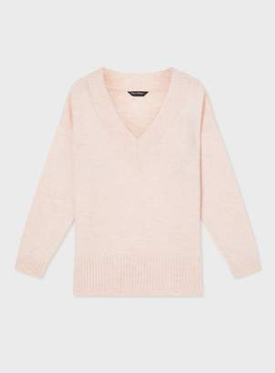 Miss Selfridge Pink Wide V-Neck Knitted Jumper