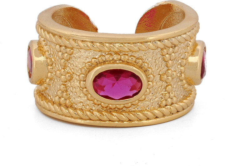 Ebru Jewelry Gold / Pink / Red Queen Cleopatra Ruby Energy Cuff Adjustable Ring - Gold