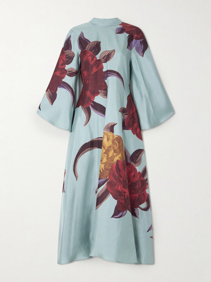 La DoubleJ Magnifico Printed Silk Maxi Dress - Blue