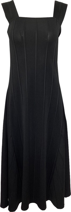 Paneled Midi Dress in Black Polyester