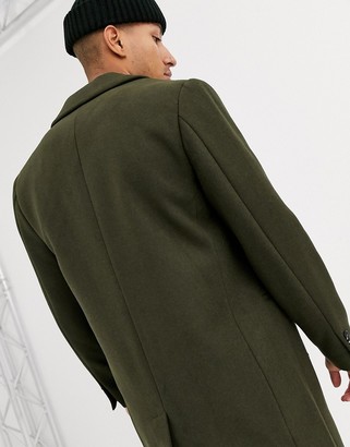 ASOS DESIGN wool mix overcoat in khaki