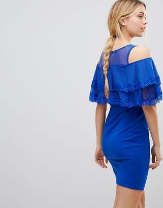 Girls On Film Cold Shoulder Midi Dress With Tipped Frill