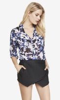 Thumbnail for your product : Express Blue Floral Convertible Sleeve Portofino Shirt