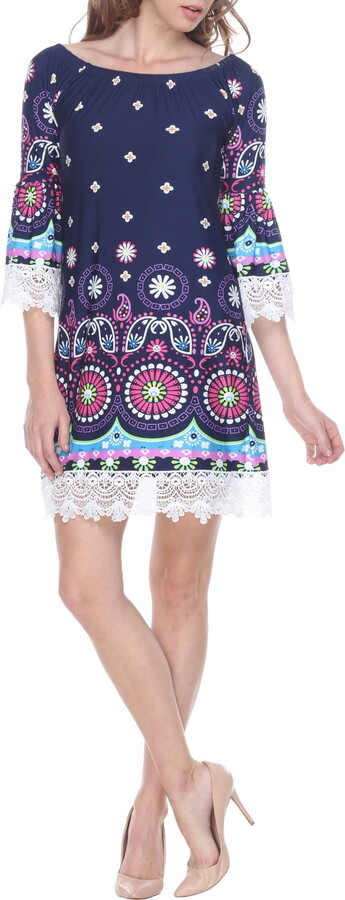 White Mark Fashion Women’s Paisley Off the Shoulder Mini Dress