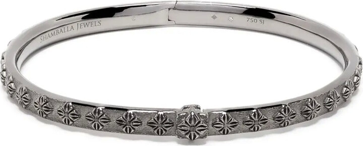 Shamballa Jewels Engraved Diamond-Embellished Bangle