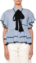 Thumbnail for your product : MSGM Striped Contrast Tie-Neck Blouse