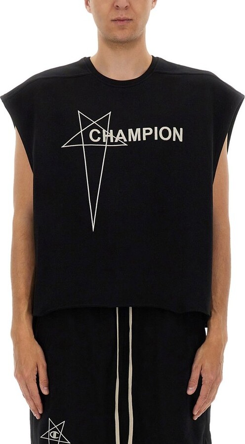 Rick Owens X Champion Logo Embroidered Cropped T-Shirt