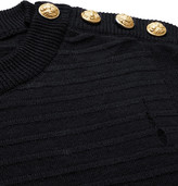 Thumbnail for your product : Balmain Slim-Fit Distressed Ribbed Linen Sweater