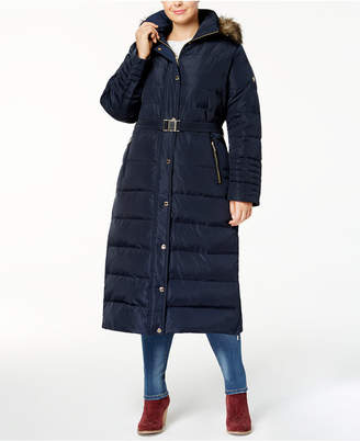 MICHAEL Michael Kors Size Belted Faux-Fur Hooded Maxi Down Coat