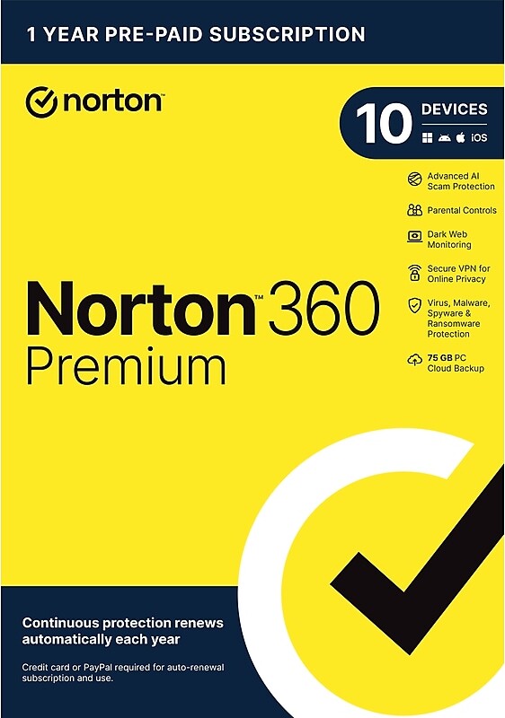 Norton Co. 360 Premium Antivirus Software for 10 Devices with Auto-Renewal (21462297)