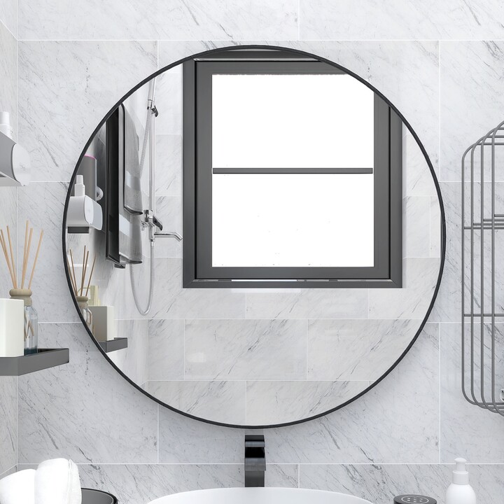 Wall Circle Mirror Bathroom, White Vanity With Circle Mirror