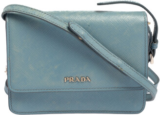 Prada Blue Saffiano Lux Leather Small Crossbody Bag