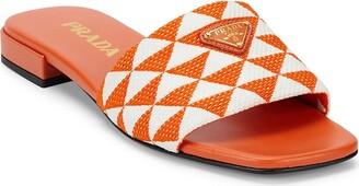 Prada Women's Jacquard Logo Slides - Baltico Talco - Size 6 Sandals