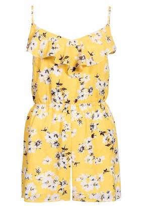 Quiz Yellow Floral Print Frill Playsuit