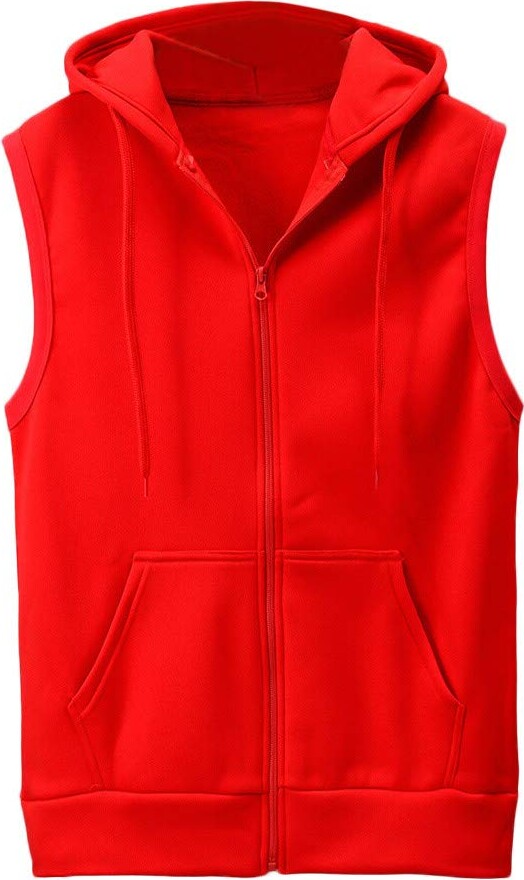 WOZOW Hooded Gilet Fleece Vest Full Zip Sleeveless Hoodie for Men 
