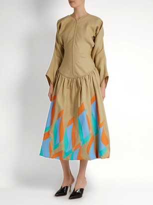 J.W.Anderson Swoosh-print Dropped-waist Linen Dress - Camel