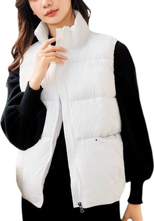 Fiona Jolin Women's Puffer Vest Lightweight Zip Up Stand Collar Quilted  Cotton Padded Gilet Coat (White-XL) - ShopStyle