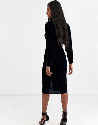asos design midi dress with batwing sleeve and wrap waist in velvet
