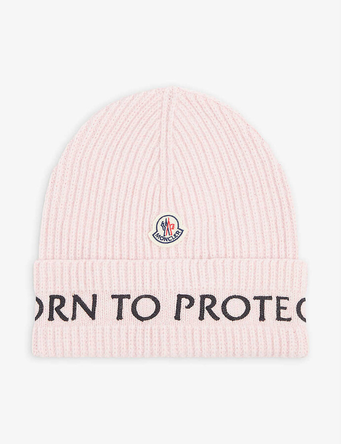 Moncler Berretto Tricot Born to Protect wool beanie hat - ShopStyle