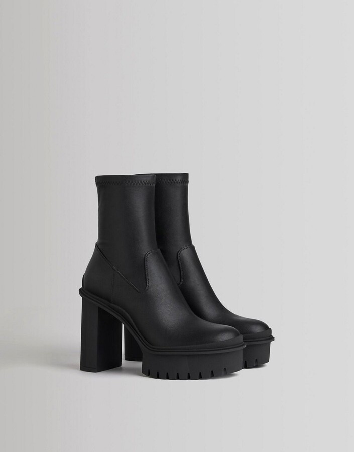 Bershka platform sock boot with cleat sole in black - ShopStyle