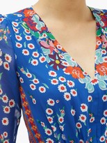 Thumbnail for your product : Saloni Devon Floral-print Silk Crepe De Chine Dress - Blue Multi