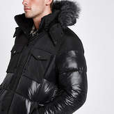 Thumbnail for your product : River Island Black faux fur trim hooded long puffer jacket