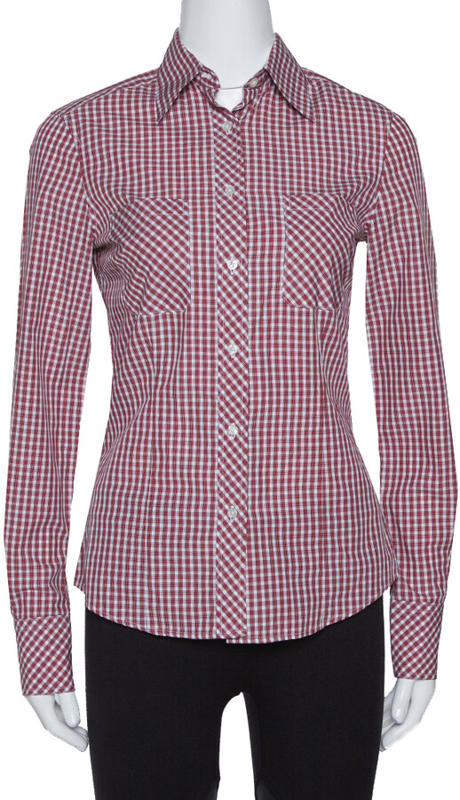 CH Carolina Herrera Red Checked Cotton Long Sleeve Shirt S