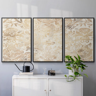 Winston Porter Walnut Damask III Framed On Canvas 3 Pieces Print