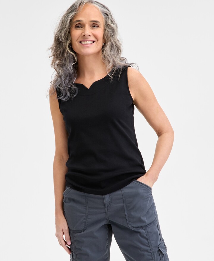 Style&Co. Style & Co Petite Notch Neck Sleeveless Knit Top, Macy's Exclusive