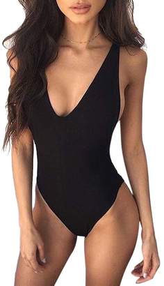 QIYUN.Z Women's Deep V Neck One Piece Swimwear Bikini Suit, S