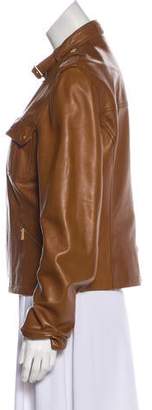 Michael Kors Leather Buckle-Accented Jacket Brown Leather Buckle-Accented Jacket