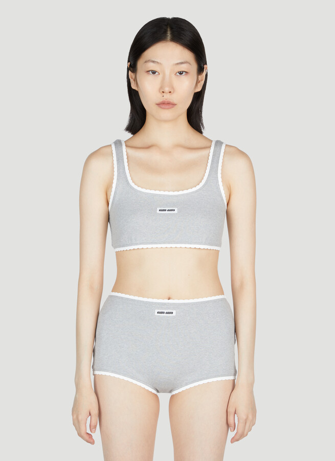 Miu Miu Logo Rib Crop Top - Woman Tops Grey M - ShopStyle