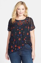 Thumbnail for your product : Lucky Brand 'Black Medallion' Embroidered Top (Plus Size)