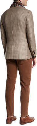 Kiton Houndstooth Two-Button Cashmere Jacket, Tan/Brown
