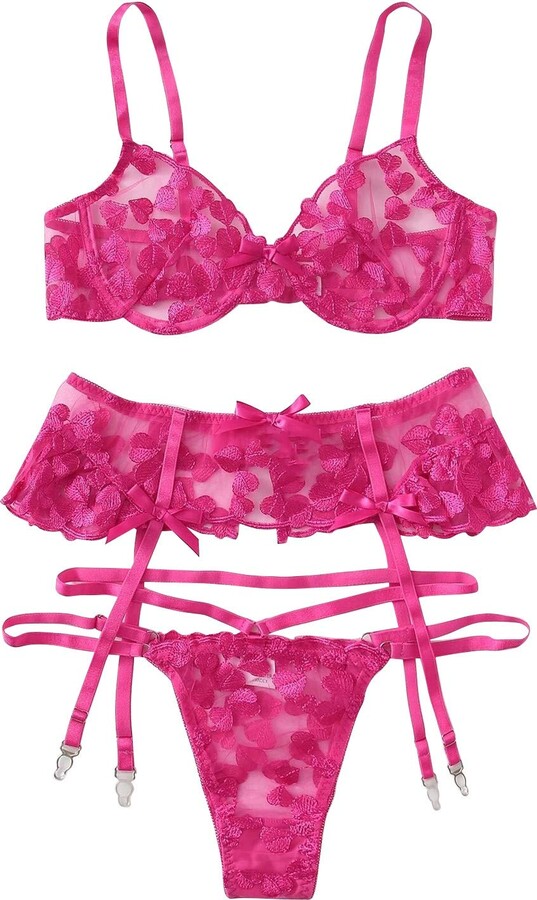 Hehem Bra with Steel Ring + Garter Belt + Thong Women Sexy Lingerie