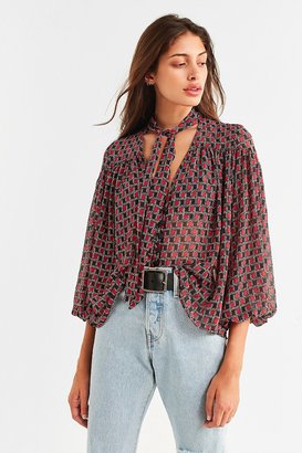 Urban Outfitters Teresa Printed Tie-Neck Blouse