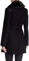 Thumbnail for your product : GUESS Faux Fur Collar Asymmetric Belted Wool Blend Coat