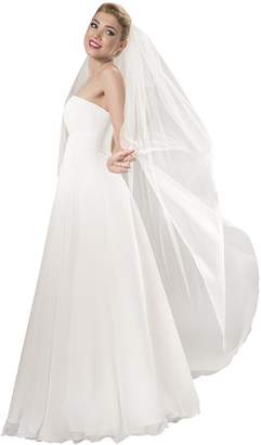 OssaFashion- BridalWear Wedding 1-tier bridal fingertip veil with crank edge comb attached length 67"
