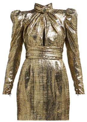 Dundas Puffed-sleeve Silk-blend Lame Mini Dress - Womens - Bronze