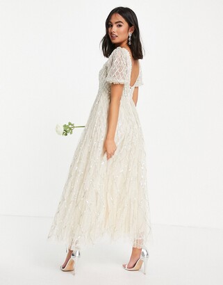 Needle & Thread Bridal midaxi dress in ivory with silver gingham embellishment