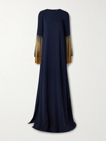 Fringed Silk-crepe Gown - Blue 