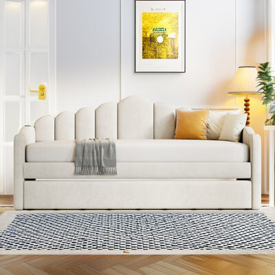 Mercer41 Upholstered Daybed with Trundle Velvet Sofabed with USB Charging Ports