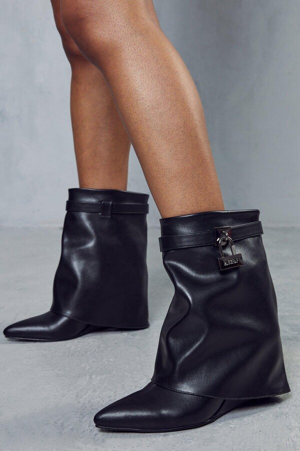Block Heel Boots Misspap Studded Boots MissPap Padlock Folded
