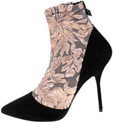 Thumbnail for your product : Pierre Hardy Black Suede Leather And Pink Floral Fabric Pointed Toe Ankle Boots Size 38.5
