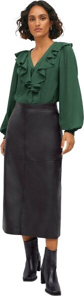 Ellos ellosRuffledButtonFrontBlouse-22/24,RichPine