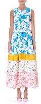 Thumbnail for your product : Carolina Herrera Sleeveless Button-Front Multi-Print Colorblock Long Shirtdress