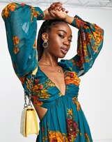 Thumbnail for your product : ASOS DESIGN soft pleated bodice midi dress with tiered skirt and lace up back detail in floral print