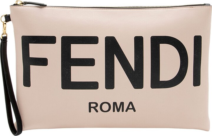Fendi Black & Pink Leather Logo Pouch (Authentic Pre-Loved)