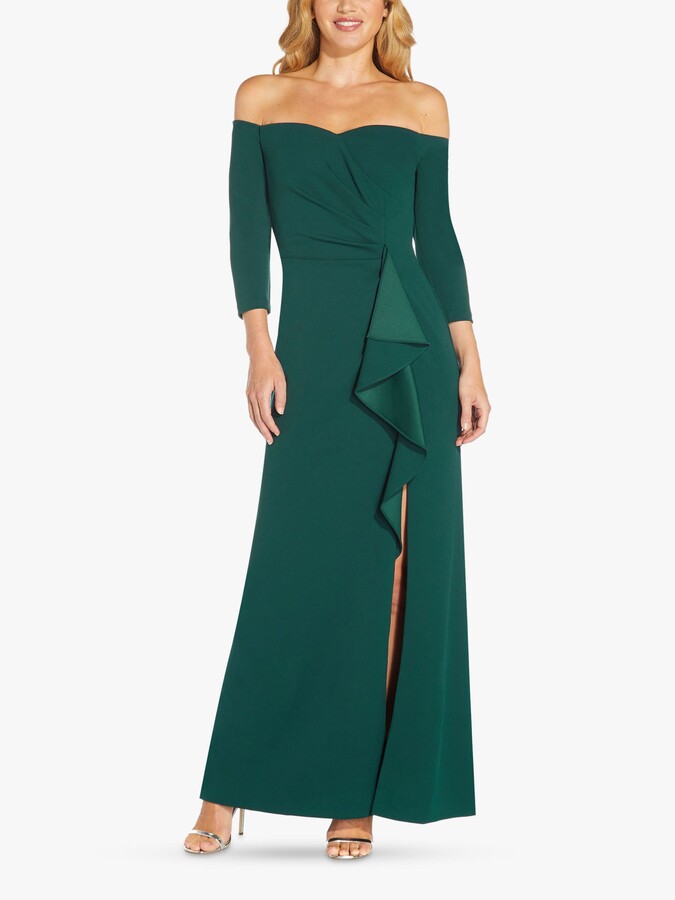 off the shoulder emerald green dress
