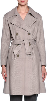 Giorgio Armani Sueded-Python Belted Trenchcoat, Beige